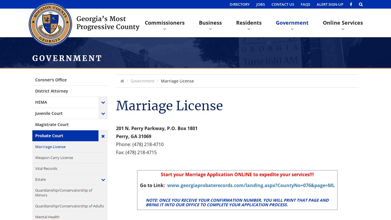 Marriage License - Probate Court - Houston County