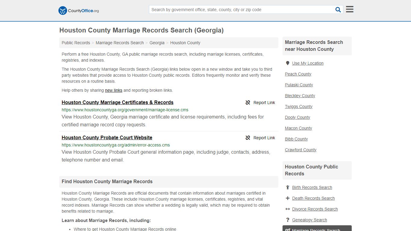 Houston County Marriage Records Search (Georgia) - County Office