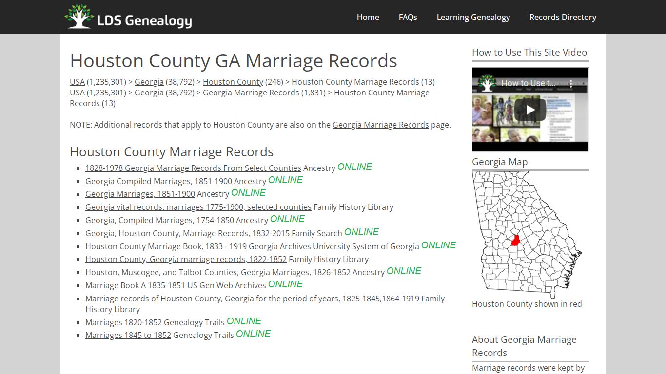 Houston County GA Marriage Records - ldsgenealogy.com